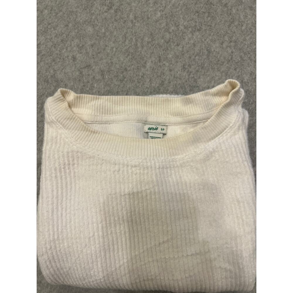 Aerie Sweater Mens Small Long Sleeve Crewneck‎ Ribbed Knit Cotton Pullover Cream - Picture 11 of 14